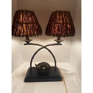 Figural Bird Nest Egg Twin Twig Shade Lamp Desk Nature Cabin Rustic Whimsical
